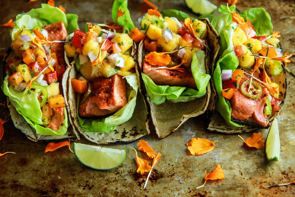 Spiced Salmon Tacos with Mango Salsa